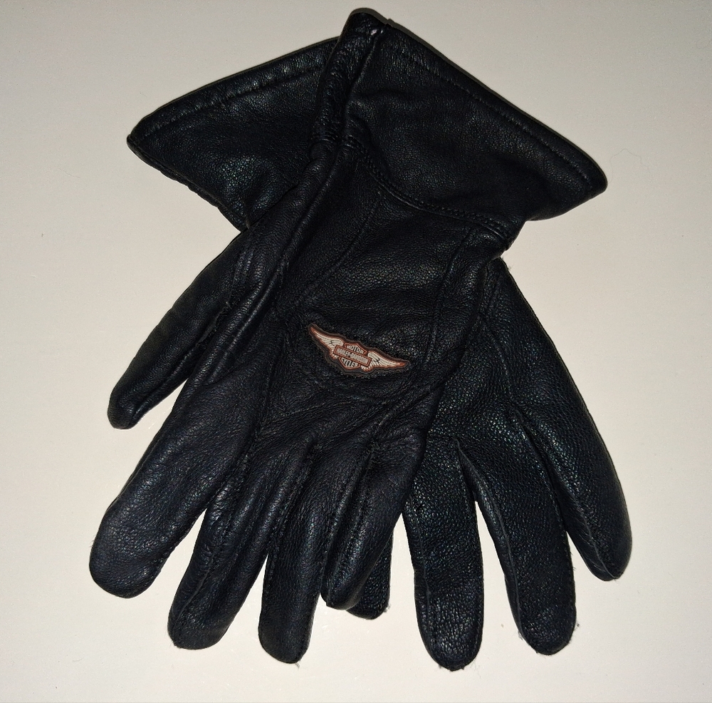 Harley Davidson Womens Black Genuine Leather Biker Gloves Womens Size XS